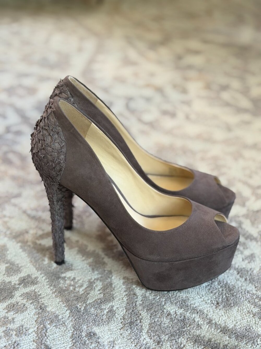NWOT Brian Atwood Blayne Suede Peep Toe Pumps